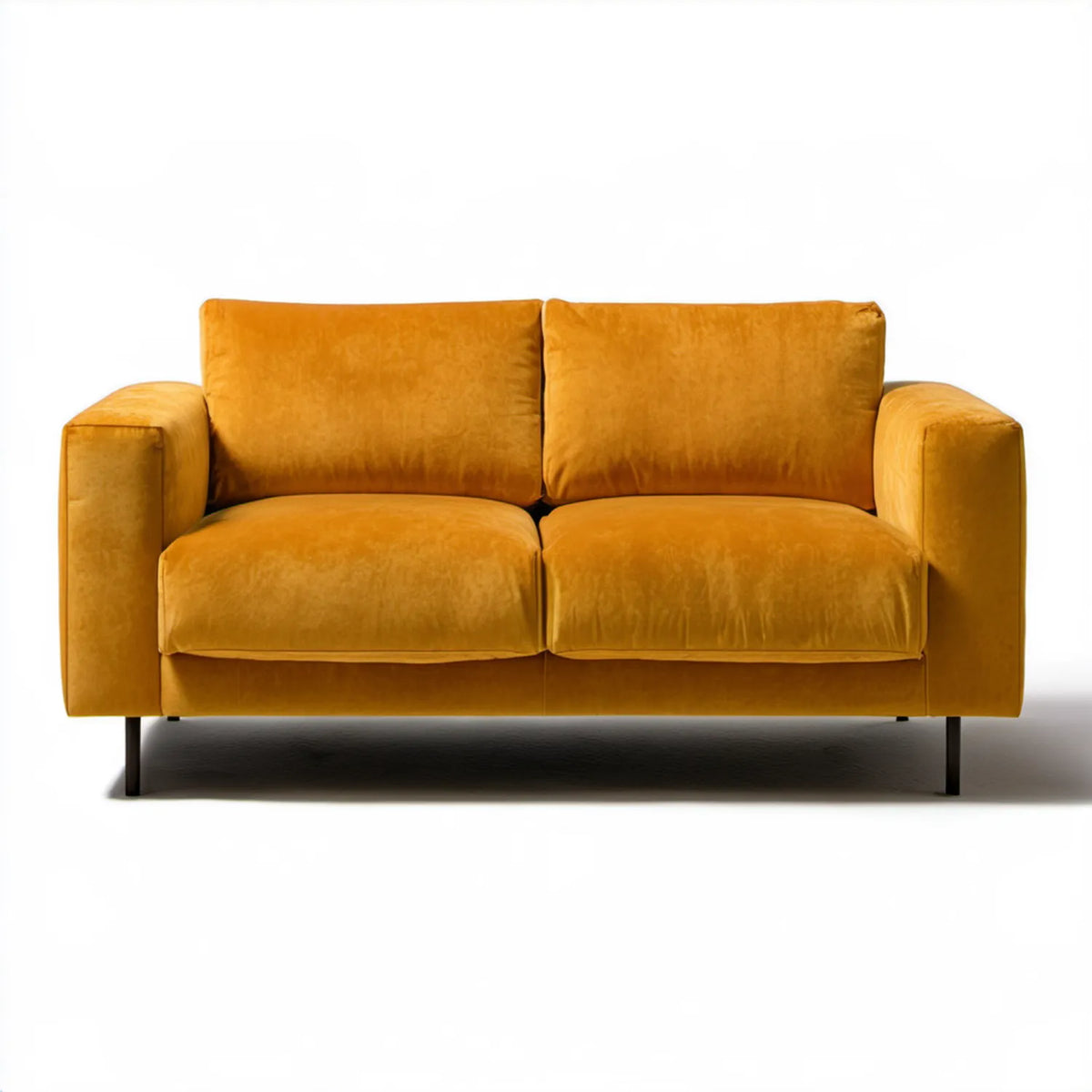 Musztardowa sofa dwuosobowa z aksamitnym obiciem 170 × 90 × 85 cm
