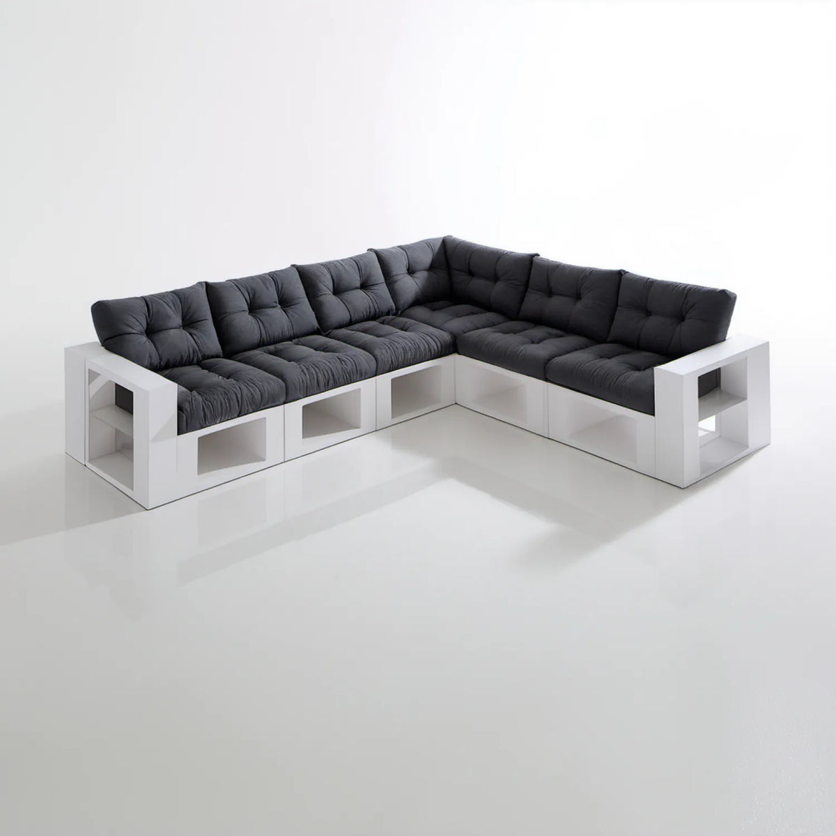 6-osobowy narożnik ogrodowy w kształcie L, biało-grafitowy, 300 × 225 × 80 × 65 cm, aluminium i poliester
