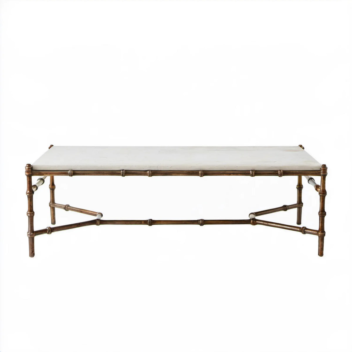 Prostokątny stolik kawowy biało-brązowy 120 x 60 x 45 cm z marmurowym blatem