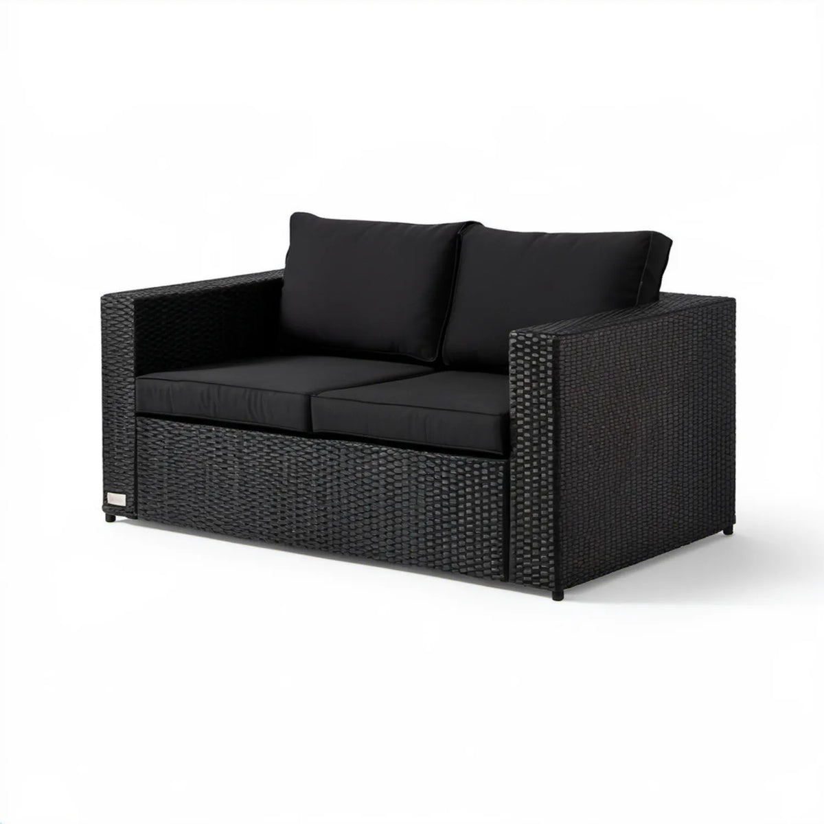 Czarna sofa ogrodowa 2-osobowa z technorattanu 124 x 67 x 76 cm