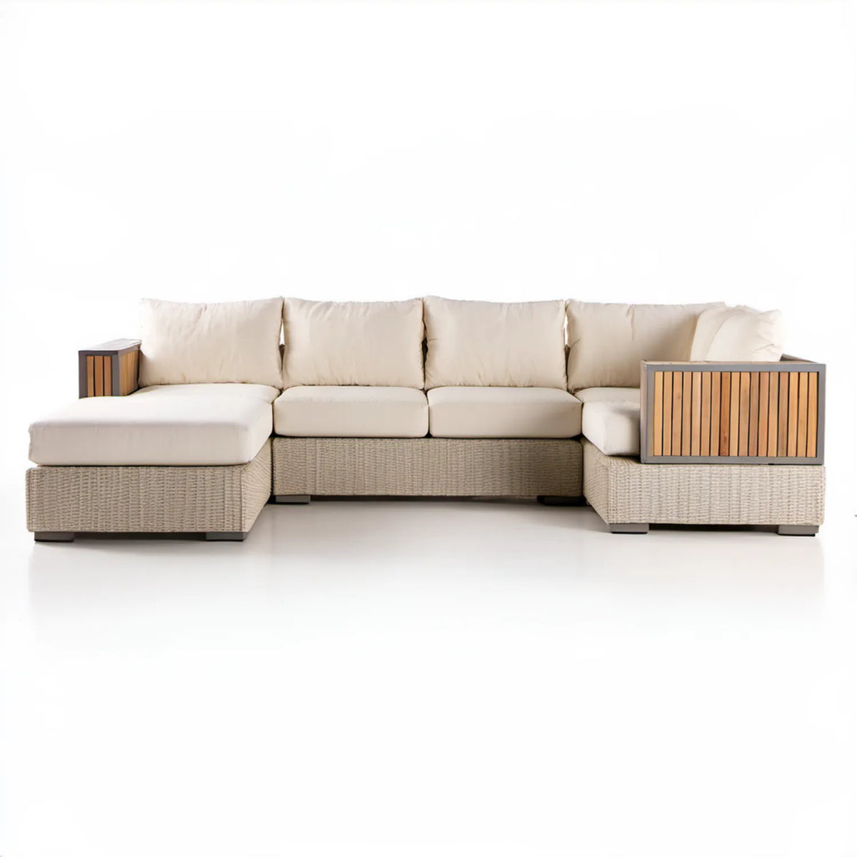Ogrodowa sofa narożna z lewostronnym szezlongiem 280 × 160 × 75 cm beżowo-kremowa
