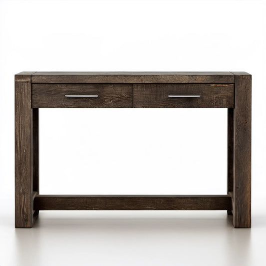 Biurko tradycyjne z litego drewna, 2 szuflady, ciemnobrązowe, 120 x 60 x 76 cm