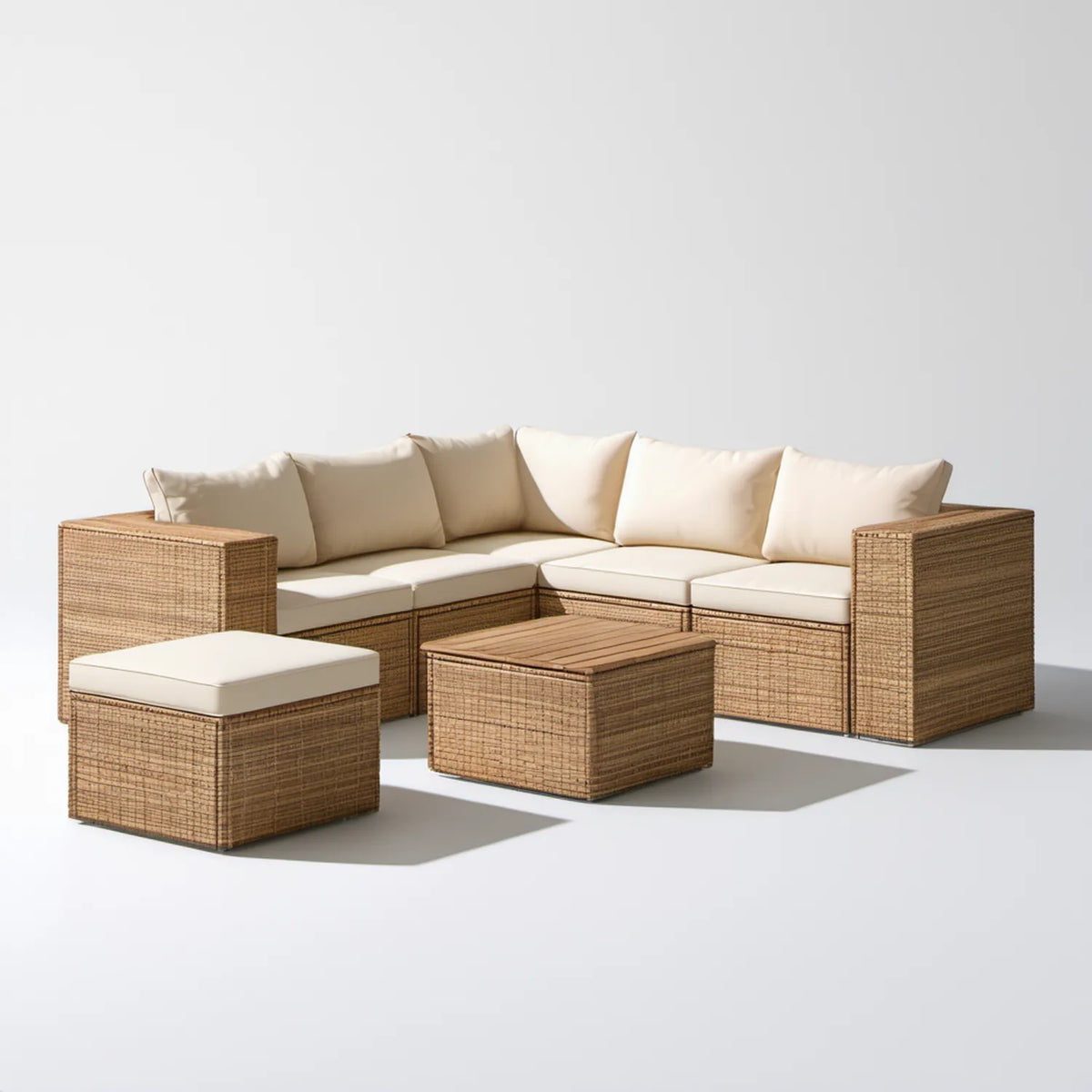 Modułowy zestaw wypoczynkowy z technorattanu PE brązowy/beżowy 230 x 85 x 75 cm
