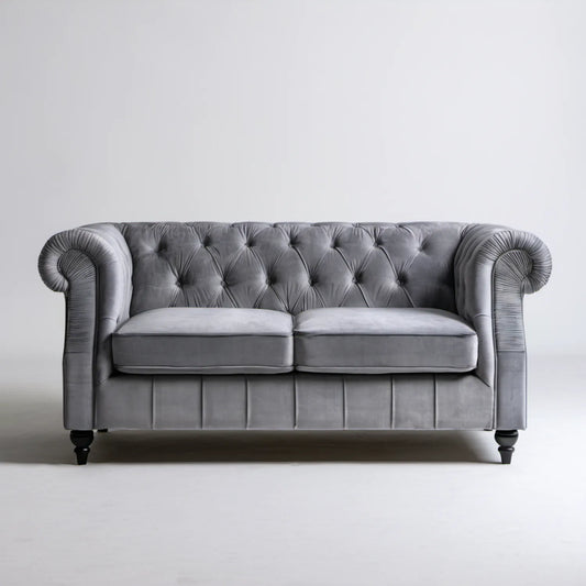 Dwuosobowa sofa Chesterfield szara 180 x 88 x 78 cm z aksamitu