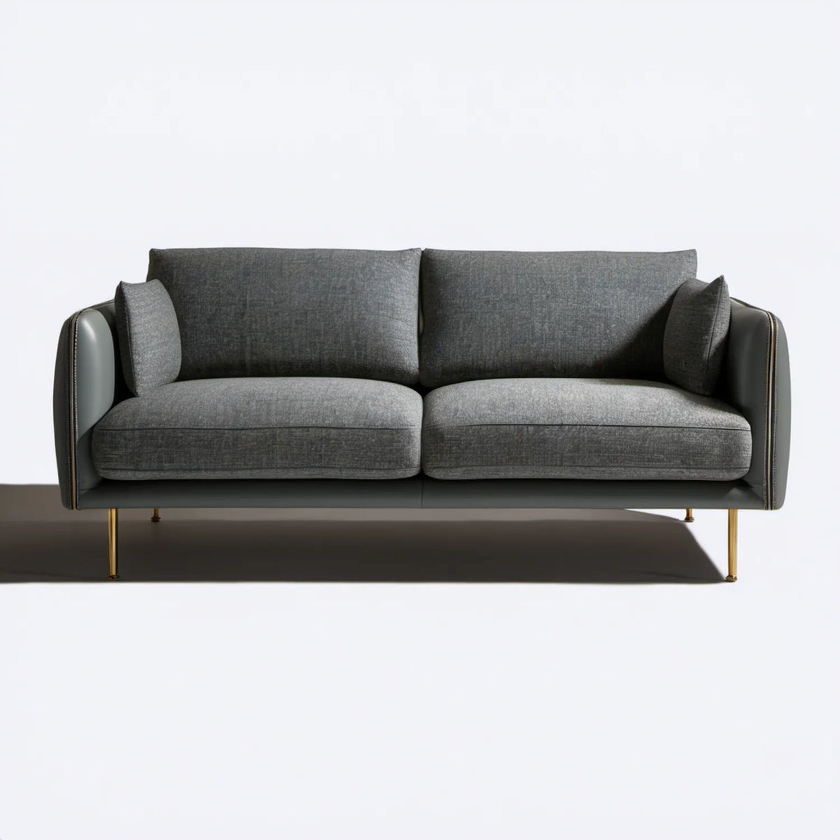 Dwuosobowa sofa grafitowo-czarna ze złotymi nogami, 180 x 85 x 82 cm