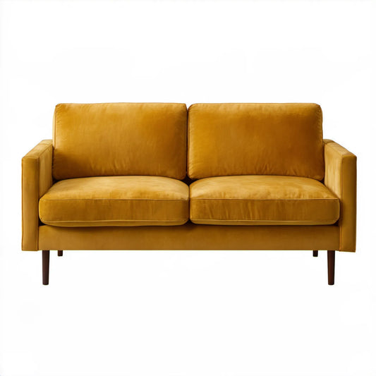 Musztardowa sofa dwuosobowa z mikrofibry 150 x 85 x 85 cm
