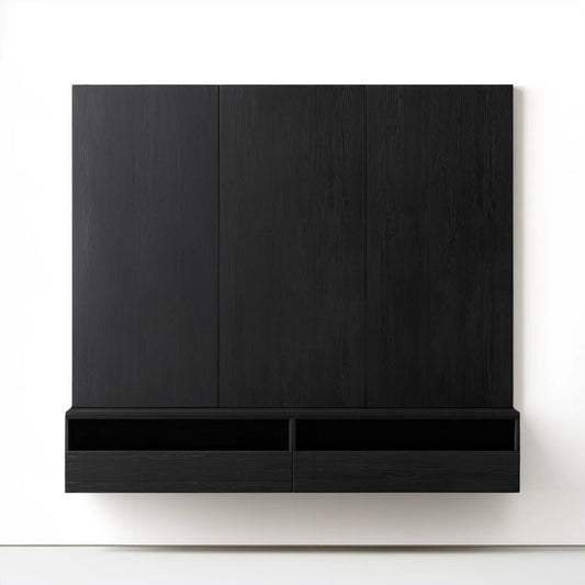 Wisząca szafka RTV z MDF, czarna, 160 × 30 × 160 cm