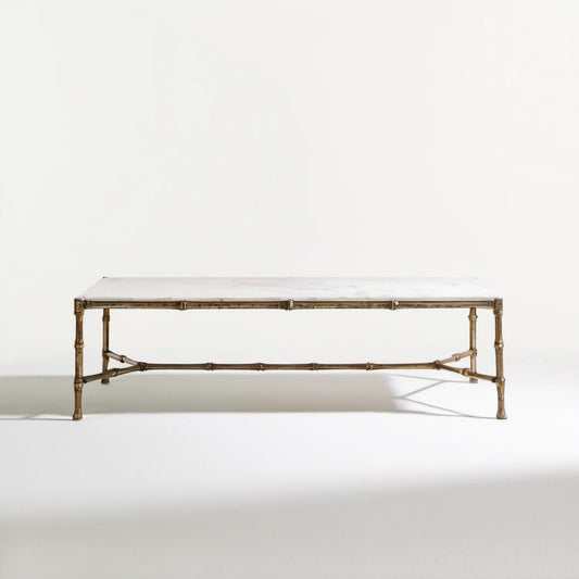 Prostokątny stolik kawowy z marmurowym blatem 130 x 70 x 45 cm Biały/Antyczny mosiądz