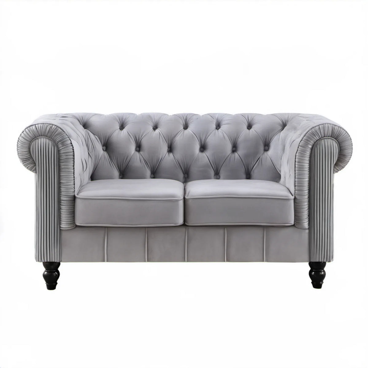 Dwuosobowa sofa Chesterfield szaro-czarna 180 x 90 x 78 cm, welurowa