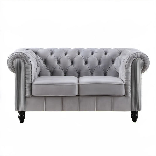 Dwuosobowa sofa Chesterfield szaro-czarna 180 x 90 x 78 cm, welurowa