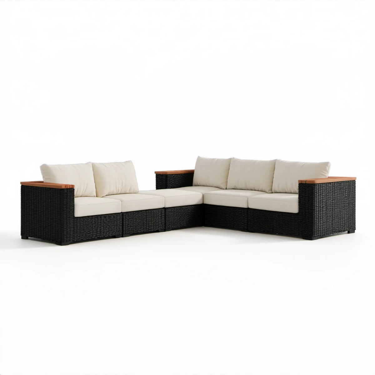 Modułowy narożnik ogrodowy 5-osobowy z polirattanu PE 260 × 200 × 65 cm Czarny/Kremowy/Brązowy