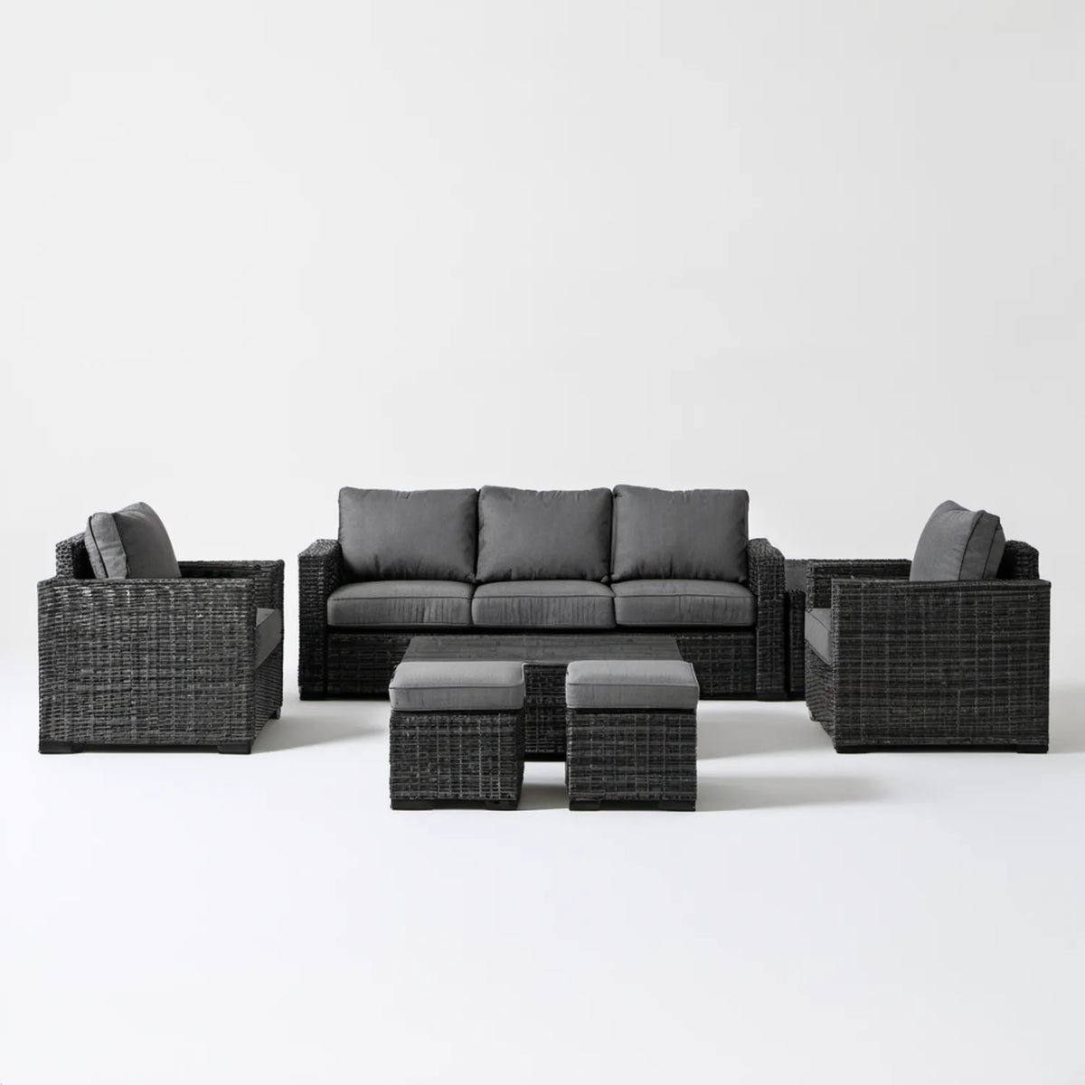6-częściowy komplet mebli ogrodowych z technorattanu, antracytowy/ciemnoszary, sofa 180 × 75 × 75 cm