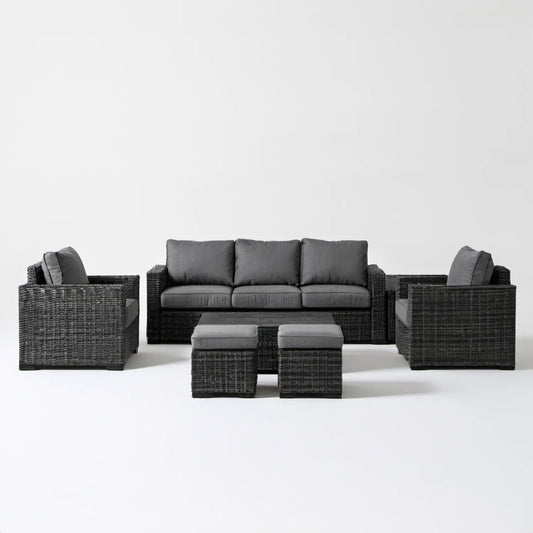 6-częściowy komplet mebli ogrodowych z technorattanu, antracytowy/ciemnoszary, sofa 180 × 75 × 75 cm