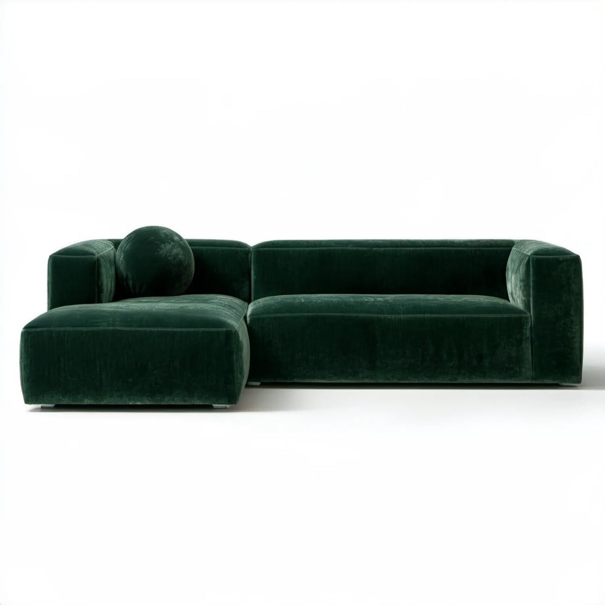 Lewostronna sofa narożna w kształcie L, ciemnozielona, 260 x 160 x 70 cm, aksamit poliestrowy