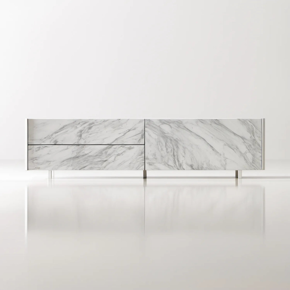 Szafka RTV 180 x 40 x 60 cm z MDF w dekorze białego marmuru