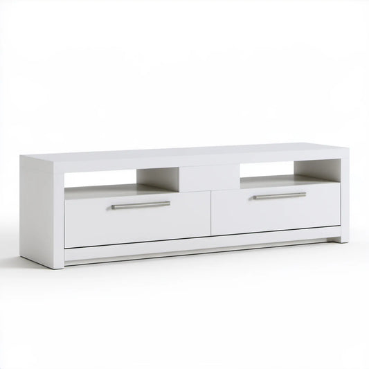 Biała szafka RTV 180 x 40 x 45 cm z laminowanej płyty wiórowej