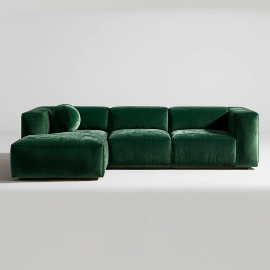 Lewostronna sofa narożna 3-osobowa z szezlongiem, ciemnozielona, 280 x 160 x 80 cm
