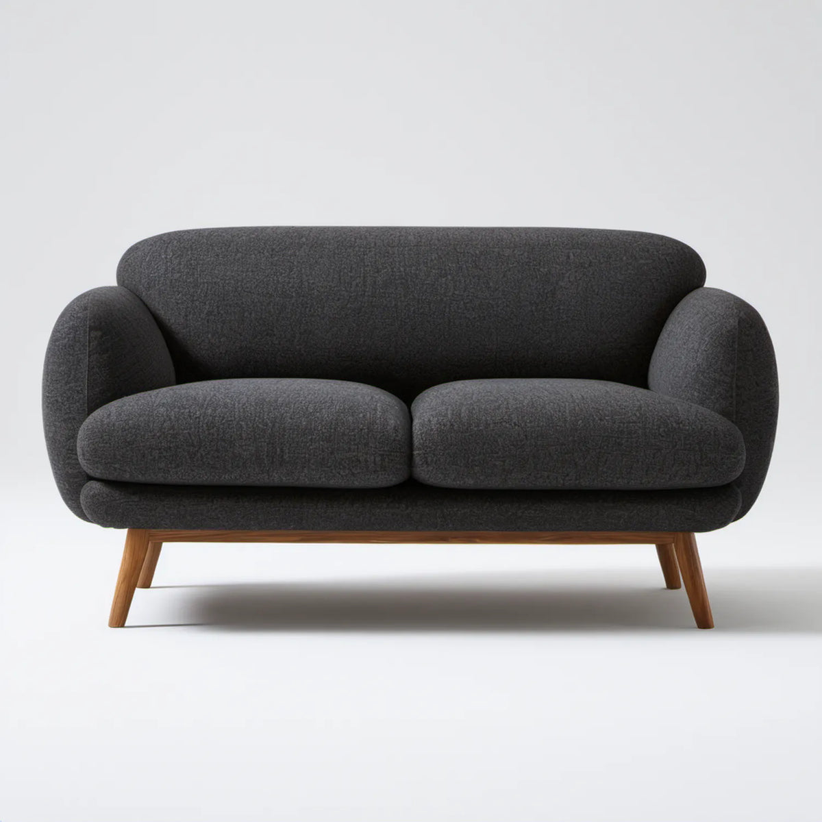 Grafitowa sofa dwuosobowa z brązowymi drewnianymi nogami, 165 x 86 x 82 cm