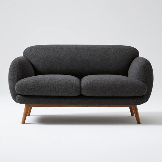 Grafitowa sofa dwuosobowa z brązowymi drewnianymi nogami, 165 x 86 x 82 cm