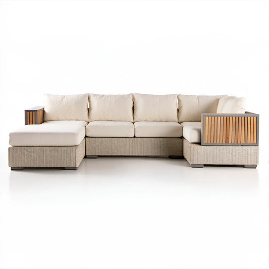 Ogrodowa sofa narożna z lewostronnym szezlongiem 280 × 160 × 75 cm beżowo-kremowa