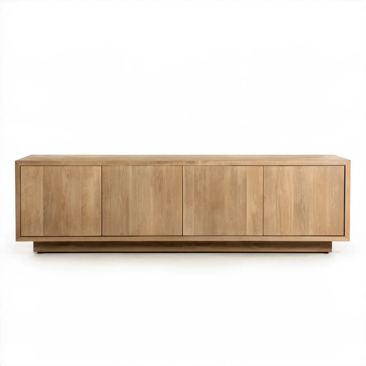 Szafka RTV z litego drewna dębowego, dąb naturalny, 180 x 40 x 60 cm, 4 drzwi