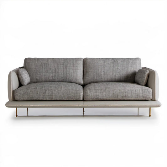 Sofa dwuosobowa 220 x 92 x 82 cm szara, jasnoszara i złota